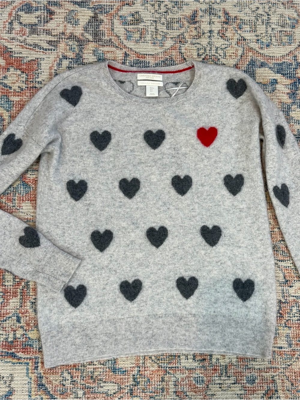 Christian Siriano 100% Cashmere Sweater S Gray Heart Print 2 Ply Crewneck - Picture 5 of 10